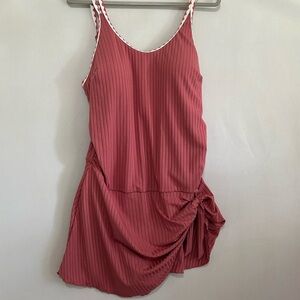 Chic Pink and White Ribbed One-Piece Swimsuit Size 14